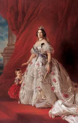 Portret van koningin Isabella II van Spanje en haar dochter Isabella